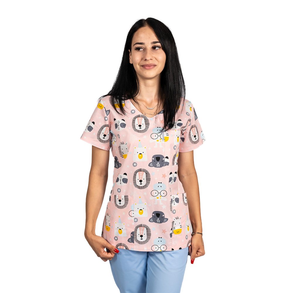 Oroszlánmintás orvosi köpeny három foltzsebbel 