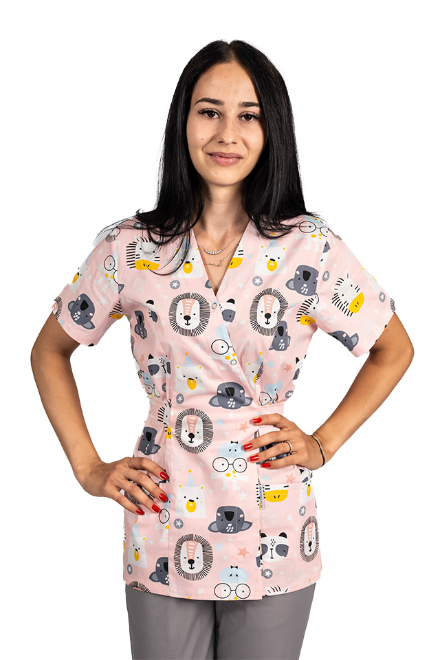 Oroszlános kimonó orvosi köpeny két foltzsebbel