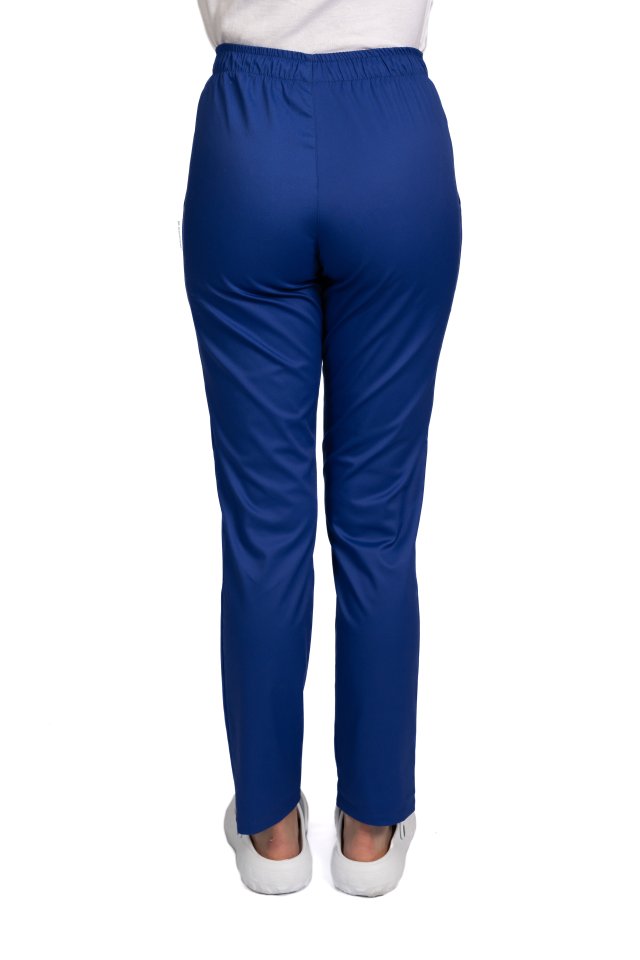 Kék orvosi nadrág gumírozással és két oldalzsebbel