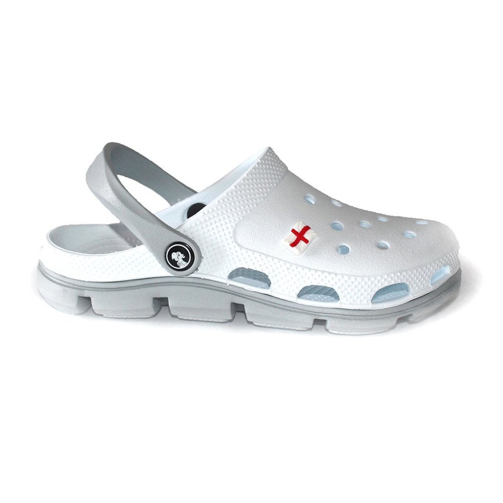 Fehér és szürke professzionális orvosi klumpa EVA habból - unisex modell, rátétekkel