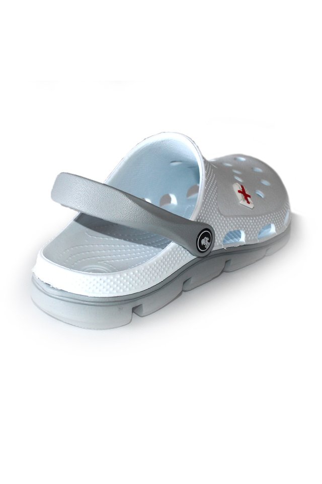 Fehér és szürke professzionális orvosi klumpa EVA habból - unisex modell, rátétekkel