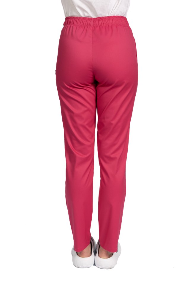 Ciklam elasztánnal készült orvosi nadrág, női modell, húzózsinórral és két oldalsó zsebbel.