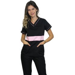 Női orvosi ruha, Sofia modell, fekete és halvány rózsaszín