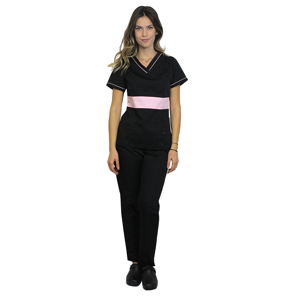 Fekete orvosi ruha halvány rózsaszínnel, Sofia modell