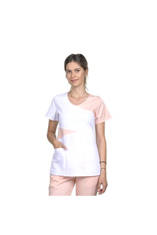  Luiza orvosi ruha, barackszínű fehér, bütykös és két zsebes