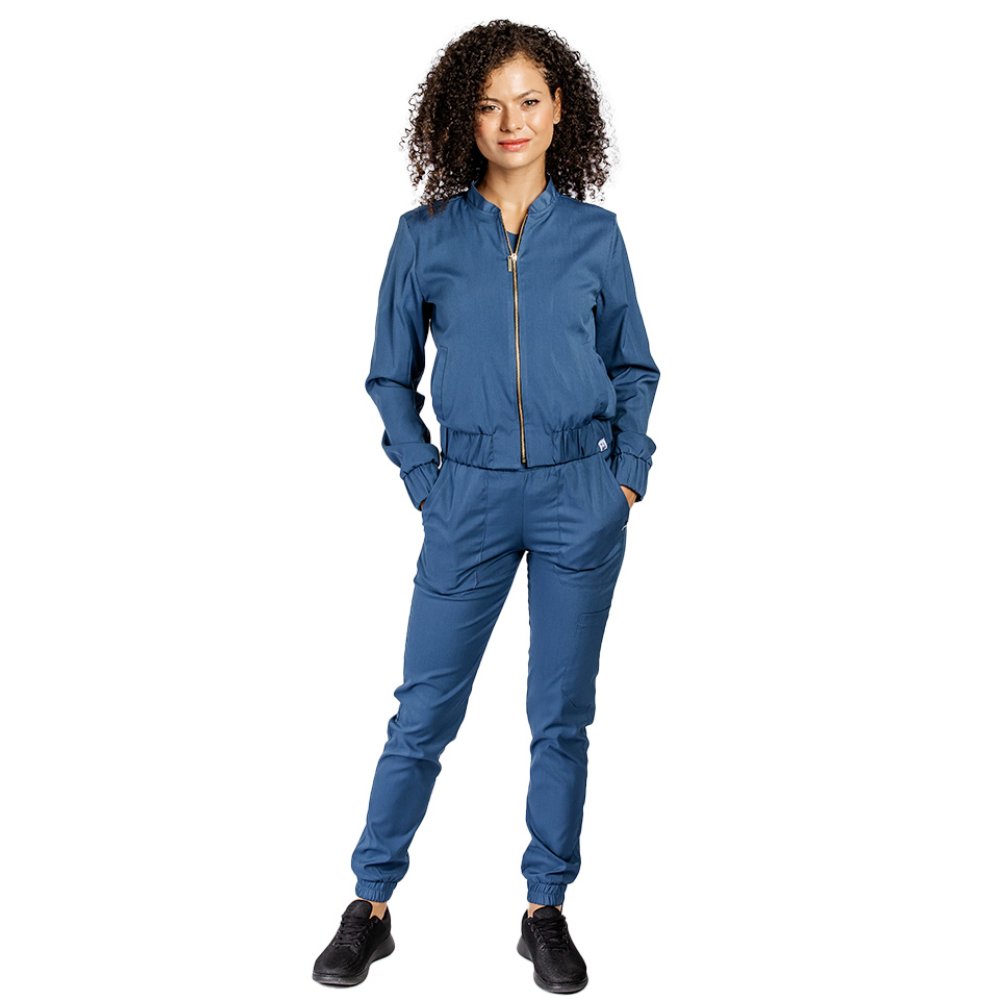 Stretch anyagú, farmer stílusú bomber kabát – két praktikus zsebbel és cipzáras záródással