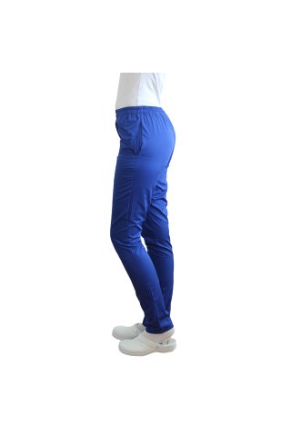 Kék orvosi nadrág gumírozással és két oldalzsebbel