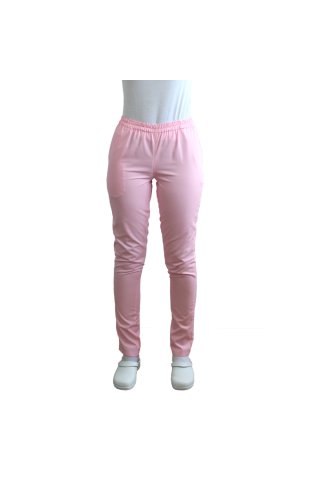 Halvány rózsaszín orvosi nadrág gumírozással és két oldalzsebbel